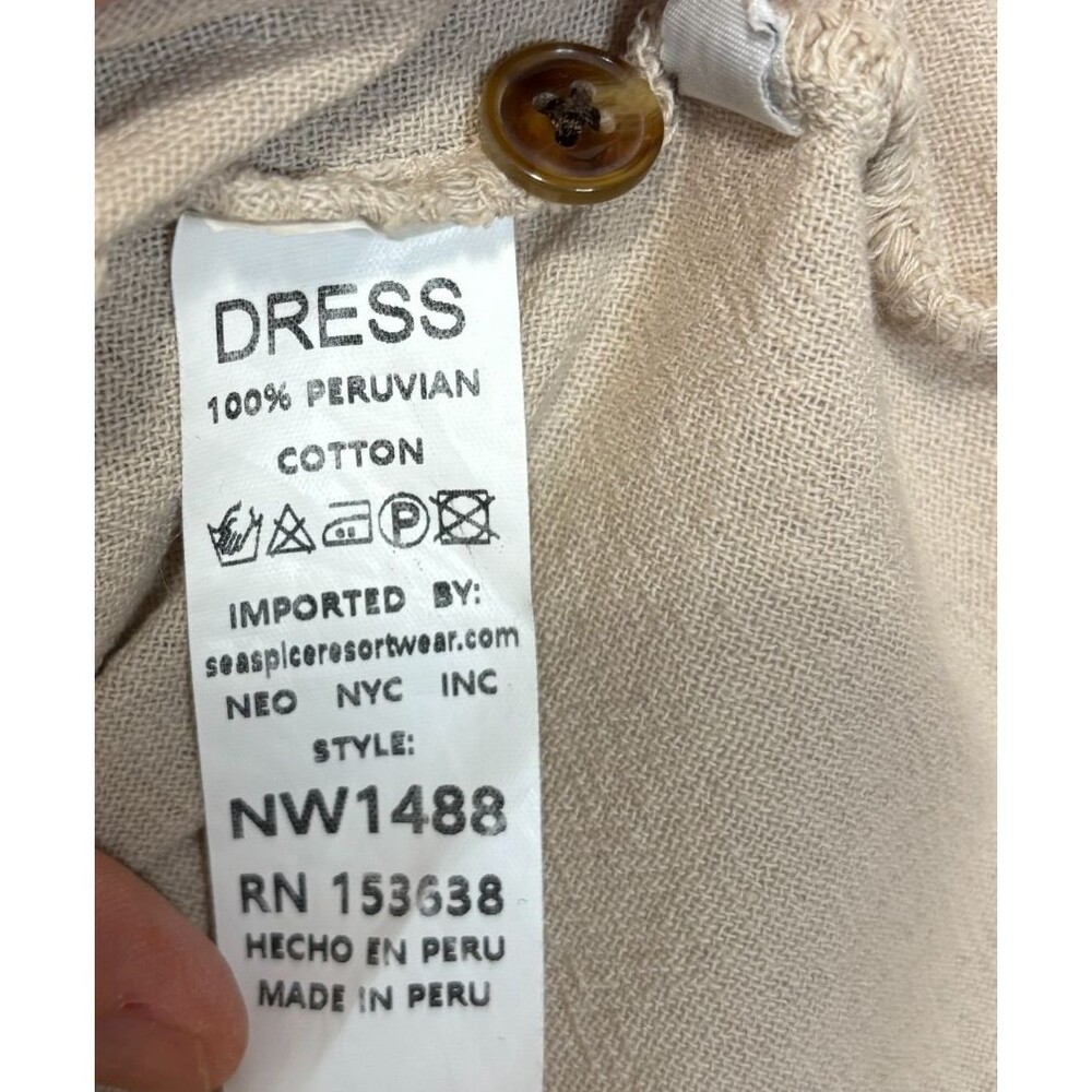 Seaspice Swim Cover Dress Sz XL Beige Button Front Peruvian Cotton Resort Wear‎ - Picture 5 of 8